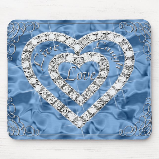 Live Laugh Love Diamond Heart Blue Mouse Pad (Front)