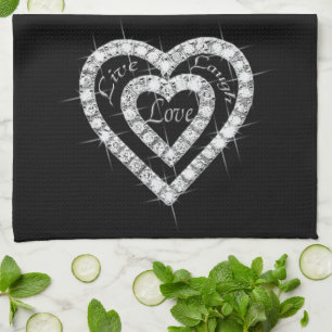 Live Laugh Love Diamond Hearts Kitchen Towel
