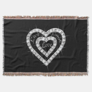 Live Laugh Love Diamond Hearts Throw Blanket