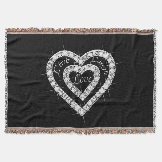Live Laugh Love Diamond Hearts Throw Blanket (Front)
