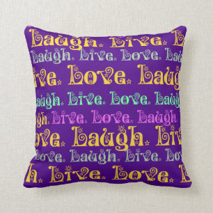 Live Laugh Love Encouraging Words Purple Girly Cushion