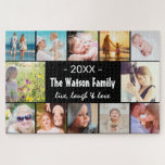 Live, Laugh & Love Family Photo Collage Jigsaw Puzzle<br><div class="desc">Modern family photo collage puzzle. Simply upload 12 square pictures and customise the test in the centre.</div>