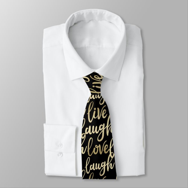Live Laugh Love Faux Gold Lettering Black Tie (Tied)