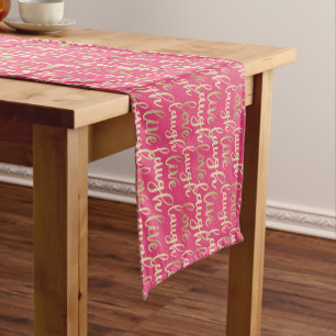 Live Laugh Love Faux Gold Lettering Deep Pink Short Table Runner
