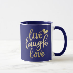 Live Laugh Love Faux Gold Lettering Navy Blue Mug