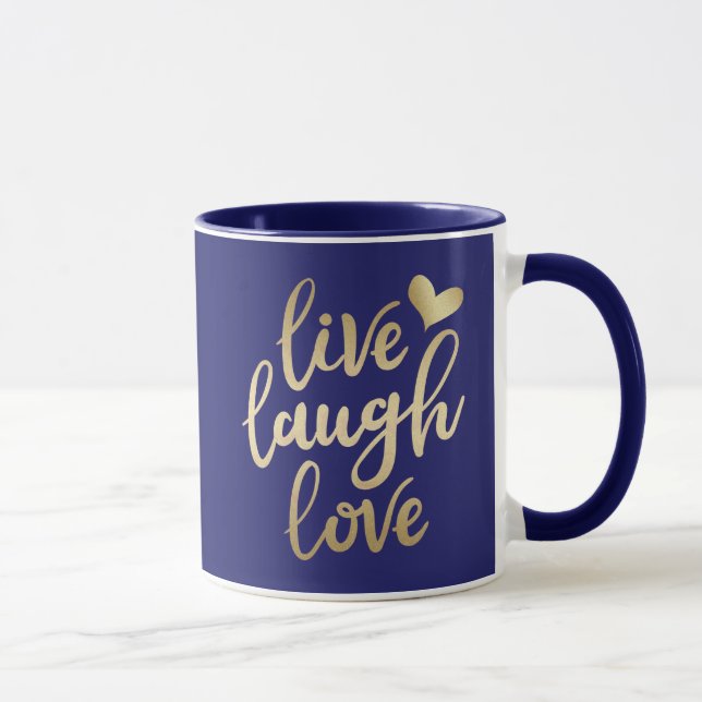 Live Laugh Love Faux Gold Lettering Navy Blue Mug (Right)