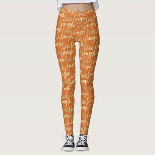 Live Laugh Love Faux Gold Lettering Orange Leggings