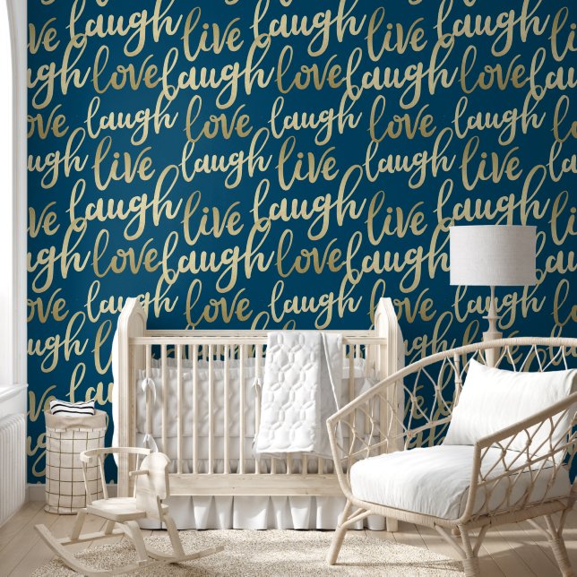 Live Laugh Love Faux Gold Lettering Pattern Wallpaper (Kids)