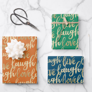 Live Laugh Love Faux Gold Lettering Pattern Wrapping Paper Sheet