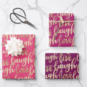Live Laugh Love Faux Gold Lettering Pattern Wrapping Paper Sheet