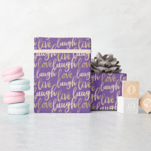 Live Laugh Love Faux Gold Lettering Purple Wrapping Paper