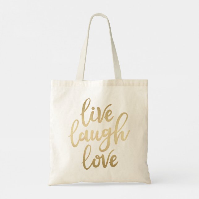 Live Laugh Love Faux Gold Lettering Tote Bag (Back)