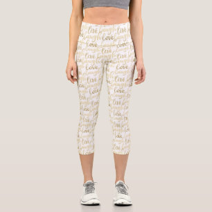 Live Laugh Love Faux Gold Lettering White Capri Leggings