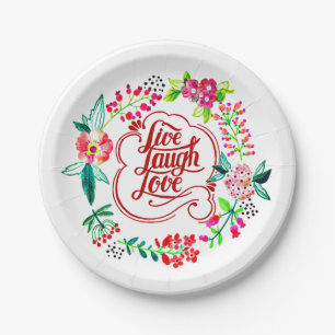 Live laugh love floral paper plate