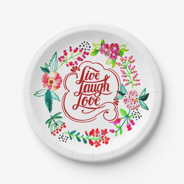 Live laugh love floral  paper plate (Front)