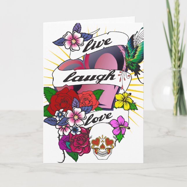 Live Laugh Love Heart Tattoo Design Card (Front)