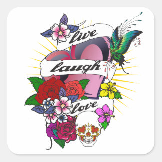 Live Laugh Love Heart Tattoo Design Square Sticker