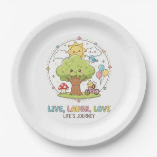 Live Laugh Love Illustration-Happy Nature Journey Paper Plate
