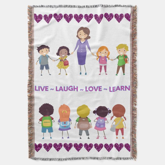 Live ~ Laugh ~ Love ~ Learn School Teacher  Throw Blanket (Front Vertical)