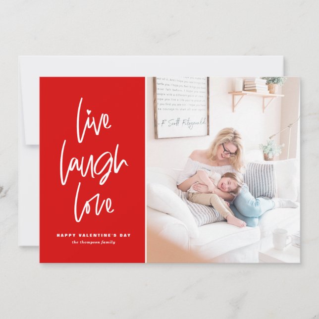 Live Laugh Love Lettering Red Valentine's Day Holiday Card (Front)