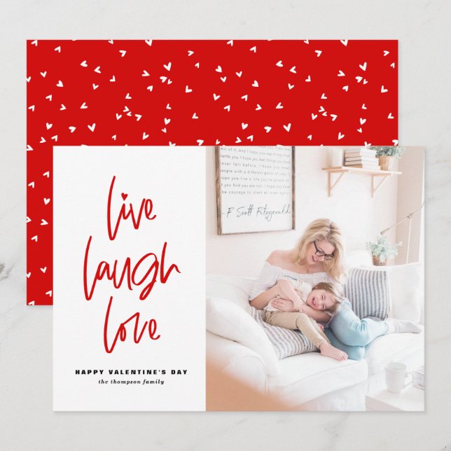 Live Laugh Love Lettering White Valentine's Day Holiday Card (Front/Back)