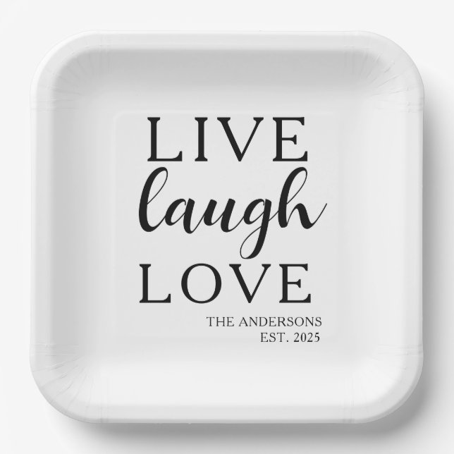Live Laugh Love Name Established Anniversary  Paper Plate (Front)