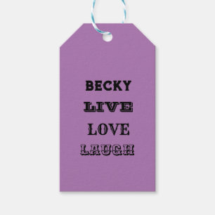 LIVE LAUGH LOVE NAME PURPLE MODERN CARD GIFT TAGS