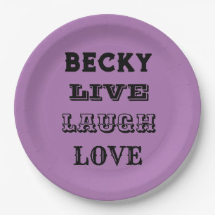 LIVE LAUGH LOVE NAME PURPLE MODERN PAPER PLATE