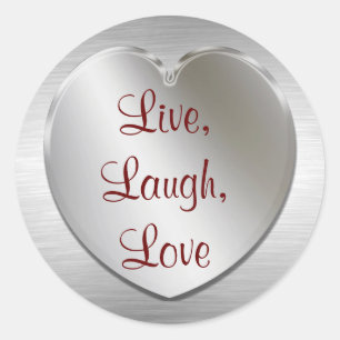 Live, Laugh, Love On Silver Heart Stickers