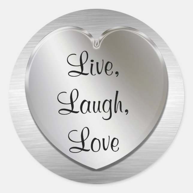 Live, Laugh, Love On Silver Heart Stickers (Front)