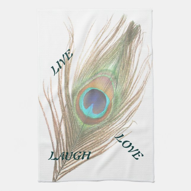 Live Laugh Love Peacock Feather Kitchen Towel (Vertical)