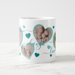 Live Laugh Love Photo Hearts Teal Large Coffee Mug