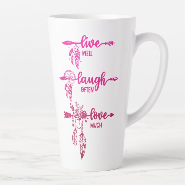 Live, Laugh, Love, Pink Ombre Boho Latte Mug (Right)