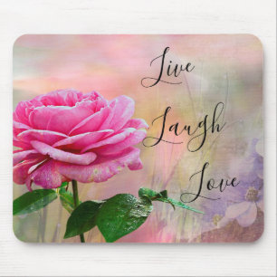Live Laugh Love Pink Rose Mouse Mat