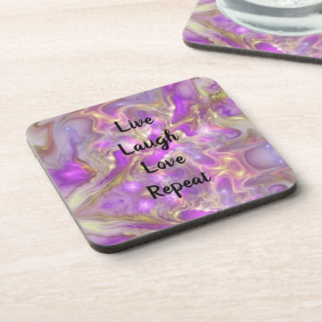Live Laugh Love Purple Gold Marble Set of Coasters (Left Side)
