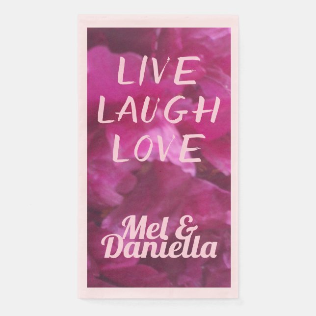 Live Laugh Love Purple Peony Floral Napkin (Front)