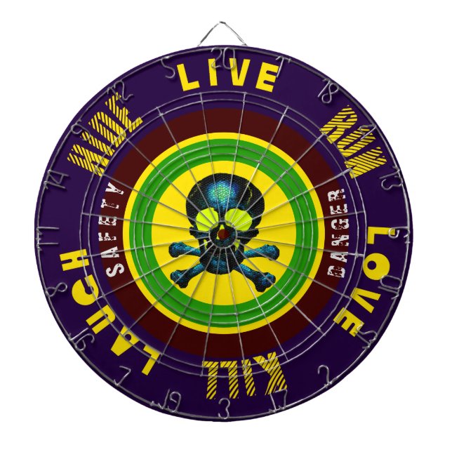 Live Laugh Love Run Kill Hide Blue Skull Dartboard (Front)