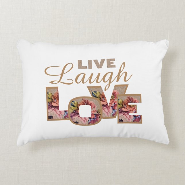 Live, Laugh, Love Rustic Floral Letters Decorative Cushion (Front)