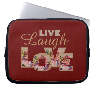 Live, Laugh, Love Rustic Floral on Burgundy Laptop Sleeve