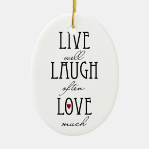 Live laugh love simple text ceramic tree decoration