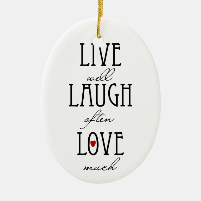 Live laugh love simple text ceramic tree decoration (Front)