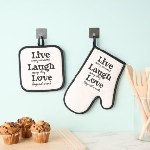 live, laugh, love - three beautiful words oven mitt & pot holder set