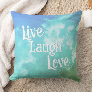 Live Laugh Love Throw Pillow Blue Aqua Clouds