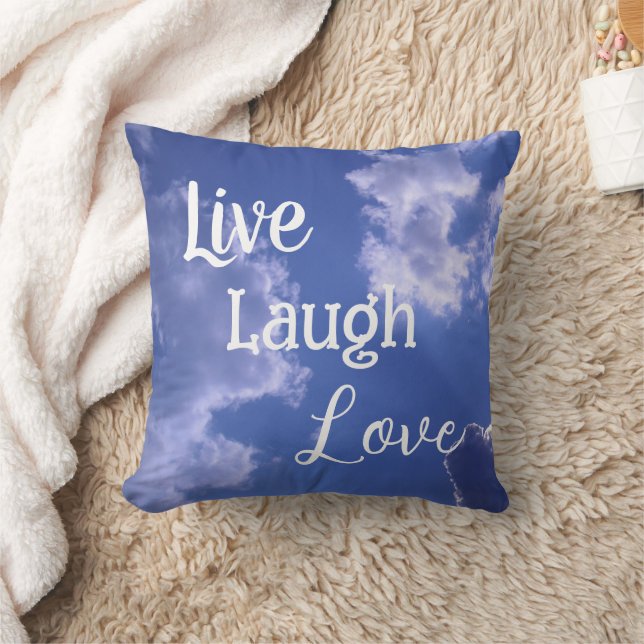 Live Laugh Love Throw Pillow | Blue Sky Clouds (Blanket)