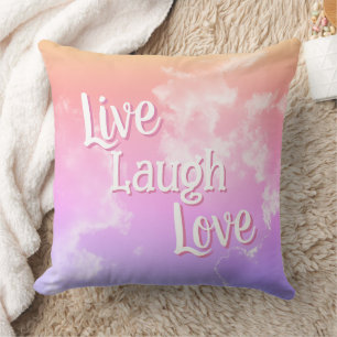 Live Laugh Love Throw Pillow Pink Purple Clouds