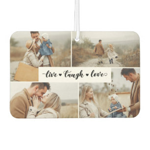 Live Laugh Love White Black Photo Collage Car Air Freshener
