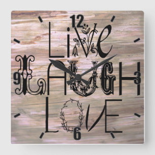 Live laugh love wooden rustic sign wall clock
