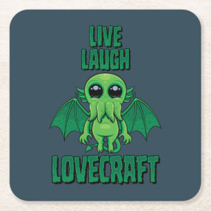 Live Laugh Lovecraft Cute Cthulhu Square Paper Coaster