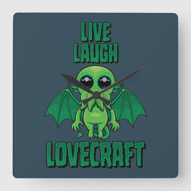 Live Laugh Lovecraft Cute Cthulhu Square Wall Clock (Front)