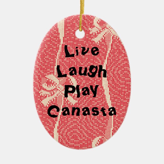 Live Laugh Play Canasta Ceramic Tree Decoration (Front)